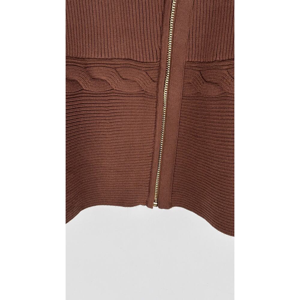 Talbots Mixed Cable Moto Sweater Knit Jacket Brown Womens Size Large Petite New - Picture 7 of 10